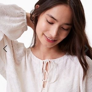 Floral Jacquard Tie Neck Blouse